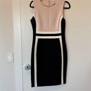Calvin Klein Pink and Tan Sheath Midi Dress